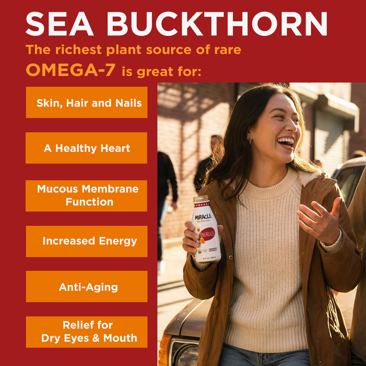 Miracle Sea Buckthorn ENERGIZE Juice, Organic Apple Carrot Ginger, 6-Pack