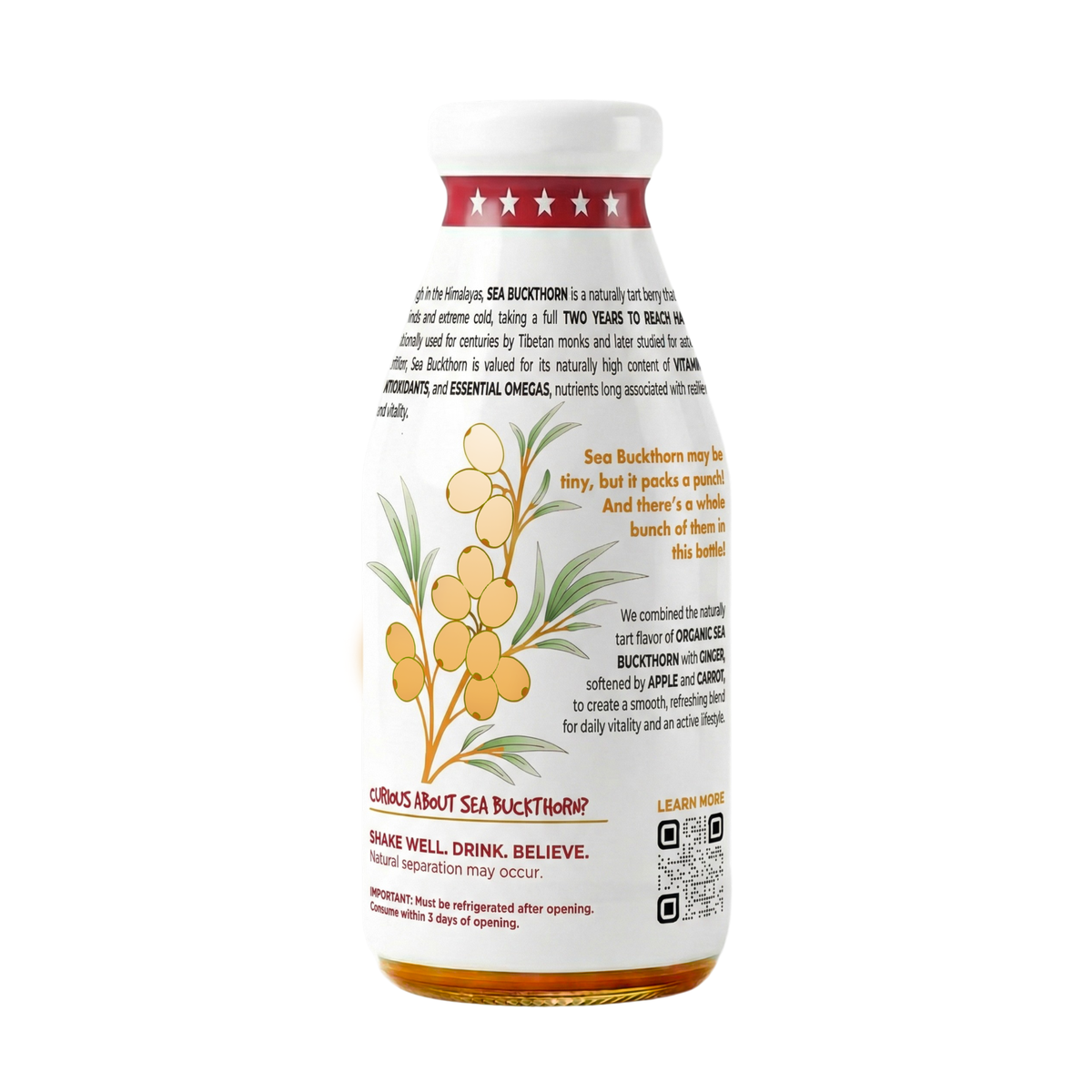 Miracle Sea Buckthorn ENERGIZE Juice, Organic Apple Carrot Ginger, 6-Pack