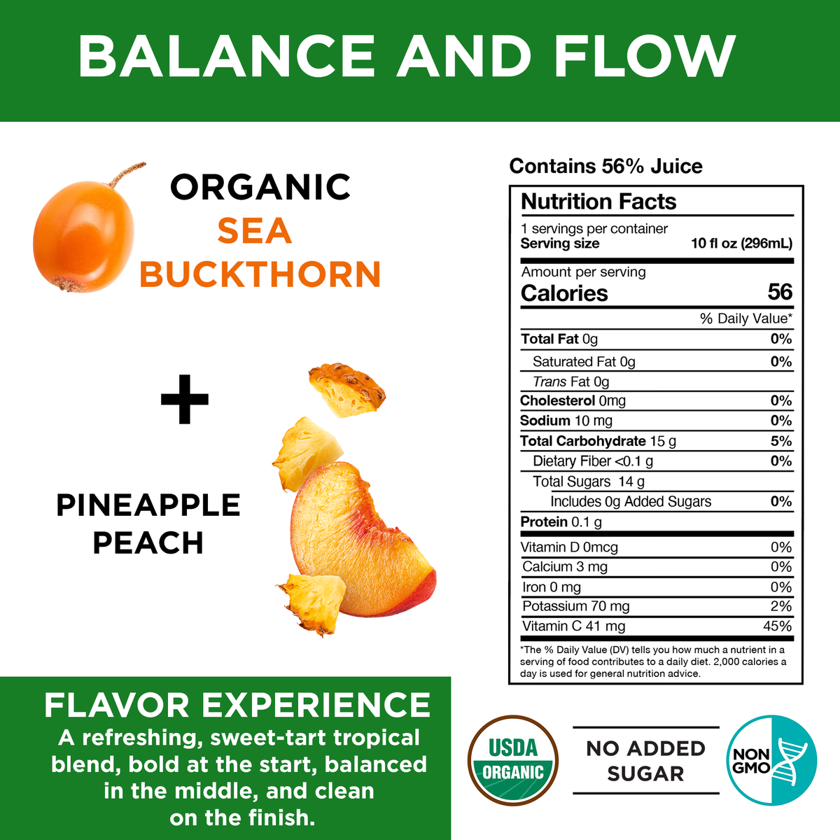 Miracle Sea Buckthorn HYDRATE Juice, Organic Pineapple Peach, 6-Pack
