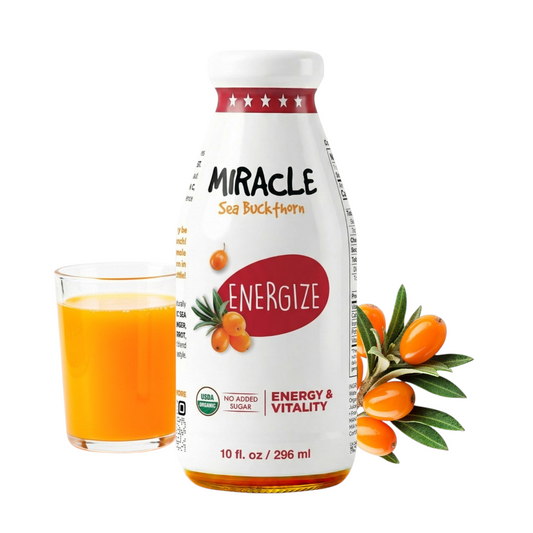 Miracle Sea Buckthorn ENERGIZE Juice, Organic Apple Carrot Ginger, 6-Pack